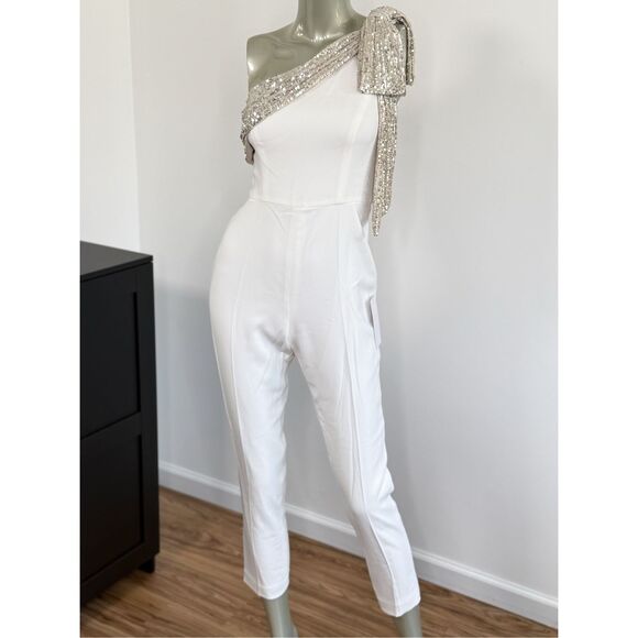 JAYGODFREY White and Silver One-Shoulder Jumpsuit - Picture 10 of 14